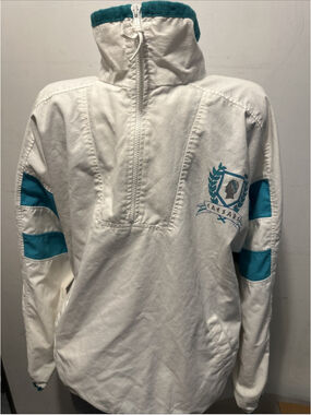 Vintage Caesars Palace Windbreaker Jacket Large White Teal Las Vegas Casino 80s